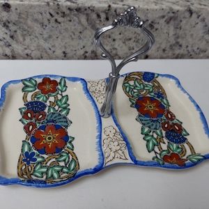 Vintage English Ware L & Sons Ltd Hanley England divided tray Blue White Floral